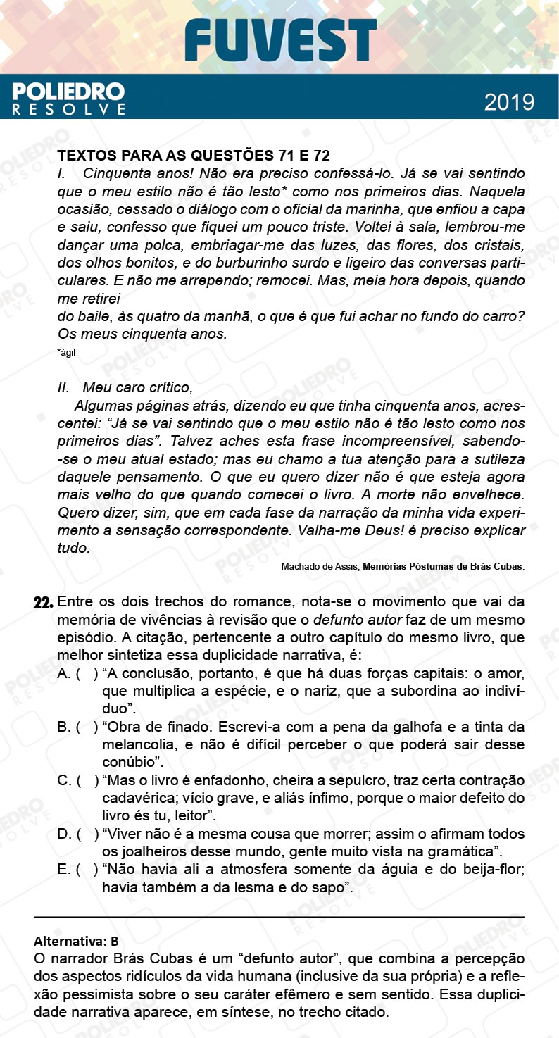 Questão 22 - 1ª Fase - Prova Z - FUVEST 2019