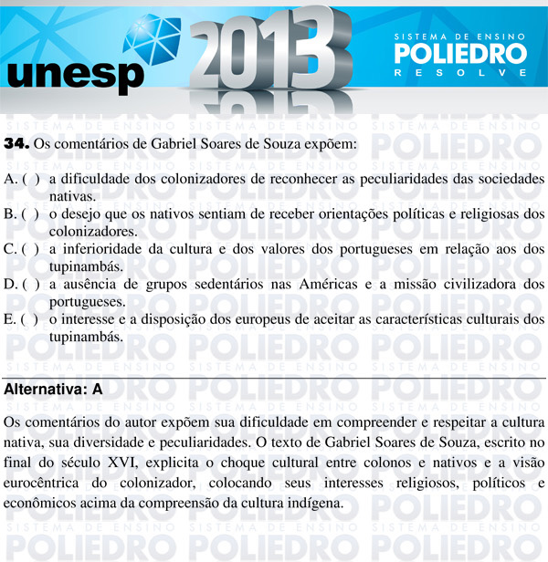 Questão 34 - 1ª Fase - UNESP 2013