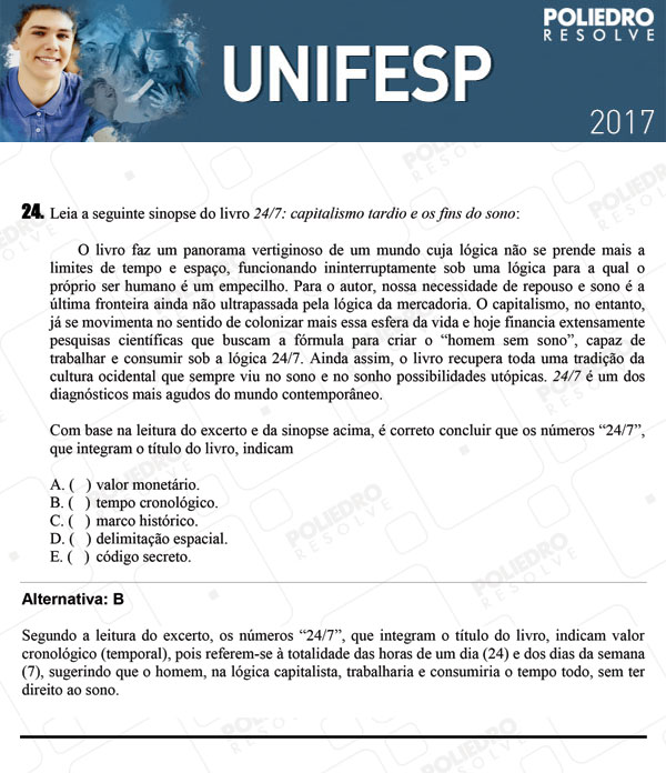 Questão 24 - 1º dia - UNIFESP 2017