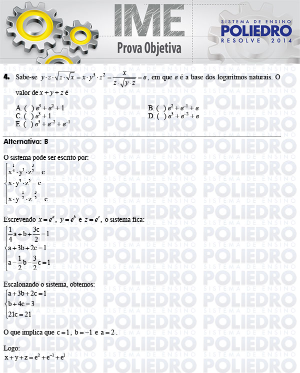 Questão 4 - Objetiva - IME 2014