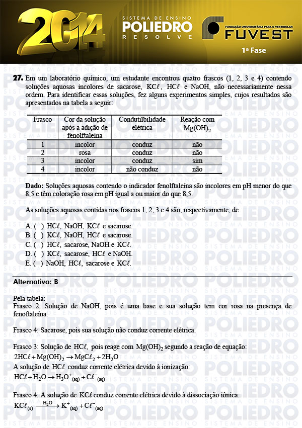 Questão 27 - 1ª Fase - FUVEST 2014