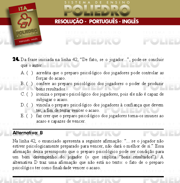 Questão 24 - Português e Inglês - ITA 2008