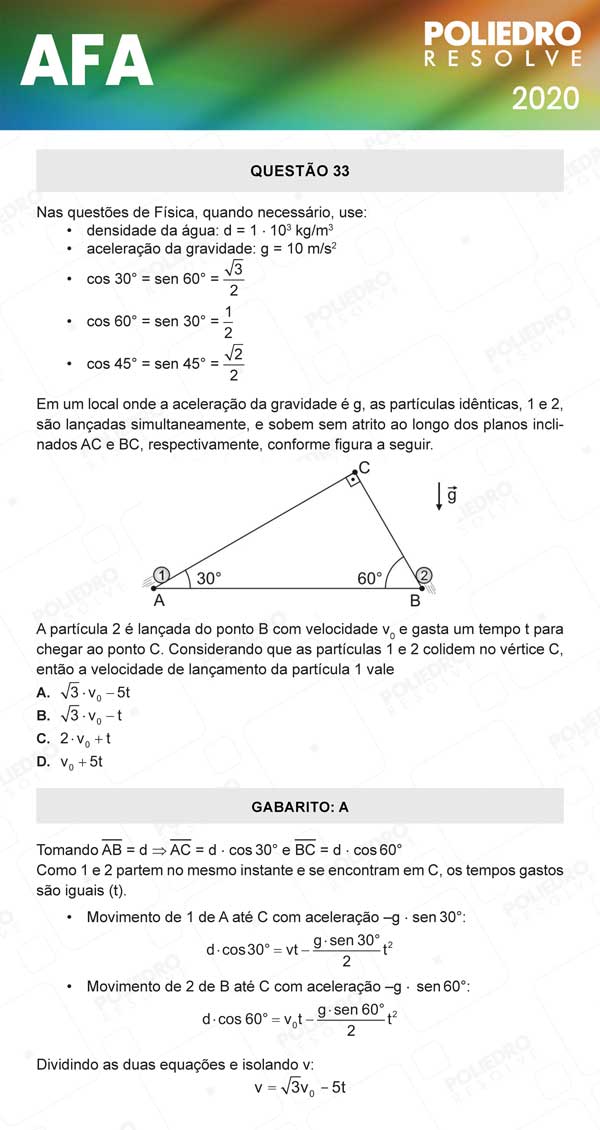 Questão 33 - Prova Modelo C - AFA 2020