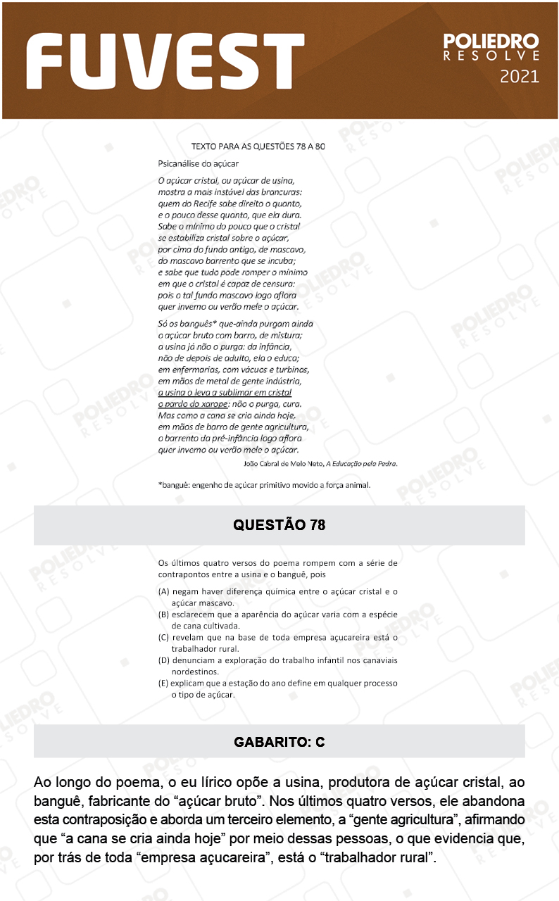 Questão 78 - 1ª Fase - FUVEST 2021