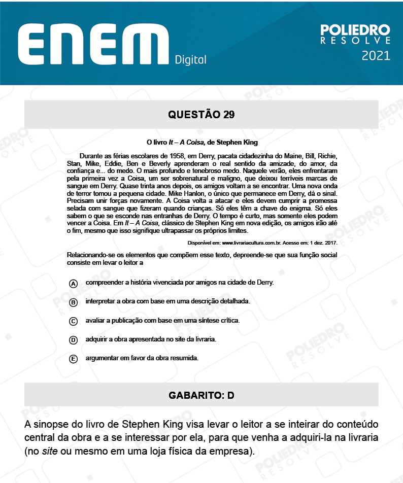 Questão 29 - 1º Dia - Prova Rosa - Espanhol - ENEM DIGITAL 2020