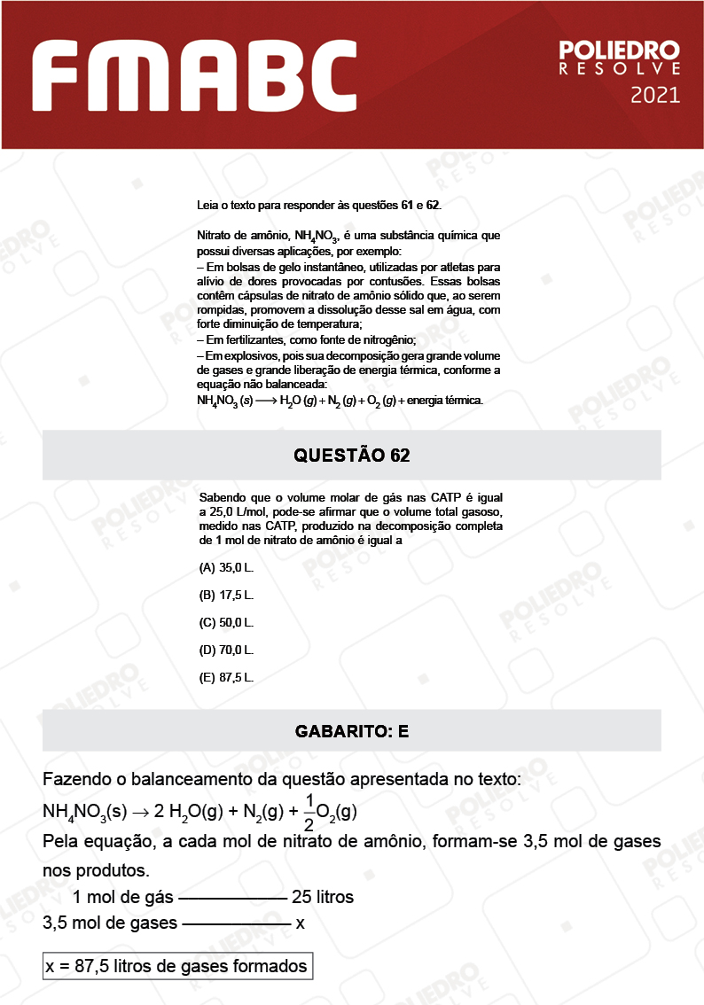 Questão 62 - Fase única - FMABC 2021