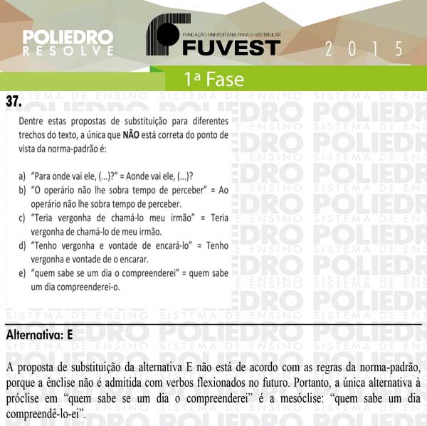 Questão 37 - 1ª Fase - FUVEST 2015