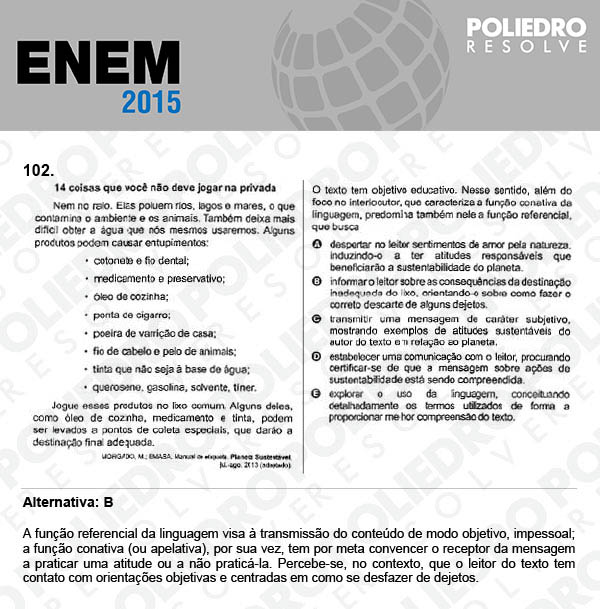 Questão 102 - Domingo (Prova Azul) - ENEM 2015