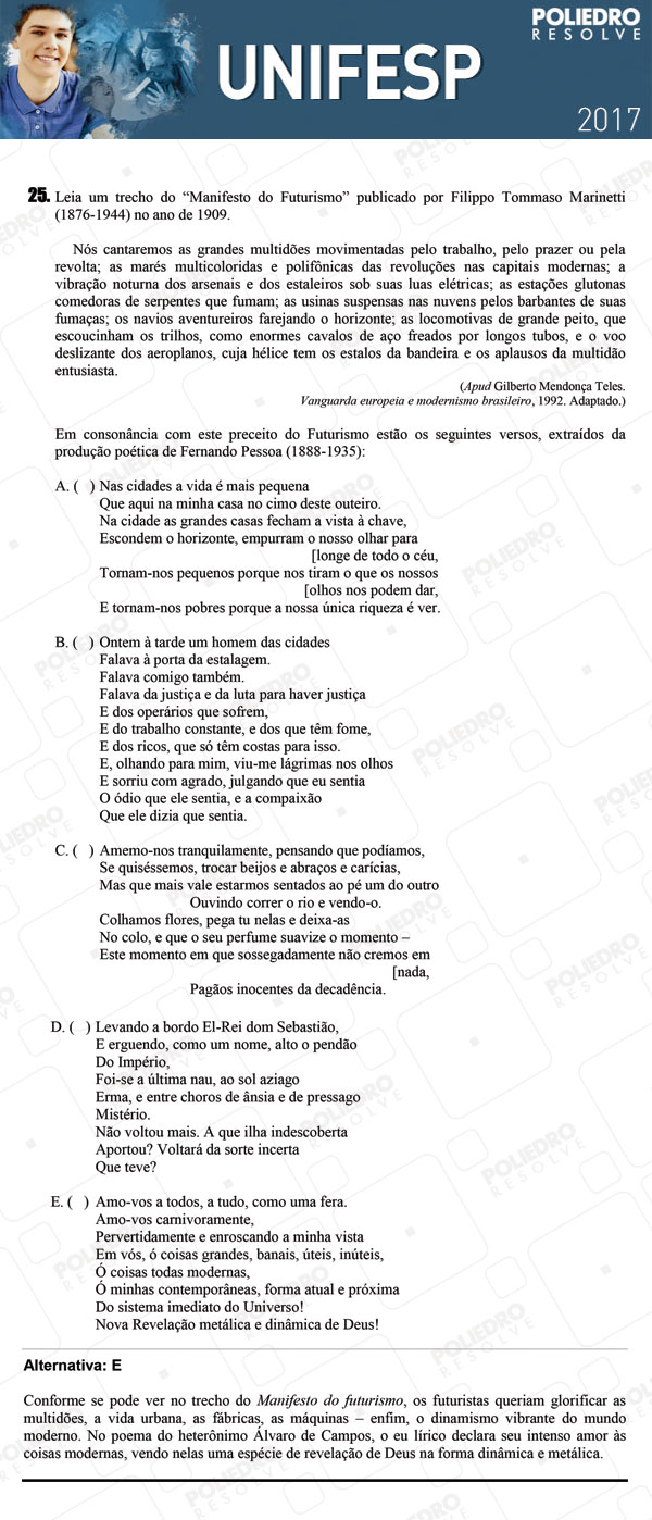 Questão 25 - 1º dia - UNIFESP 2017