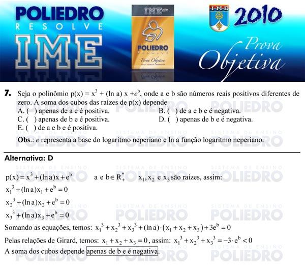 Questão 7 - Objetiva - IME 2010