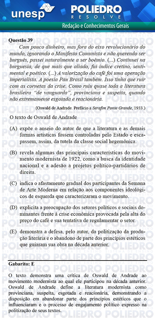 Questão 39 - 1ª Fase - UNESP 2012