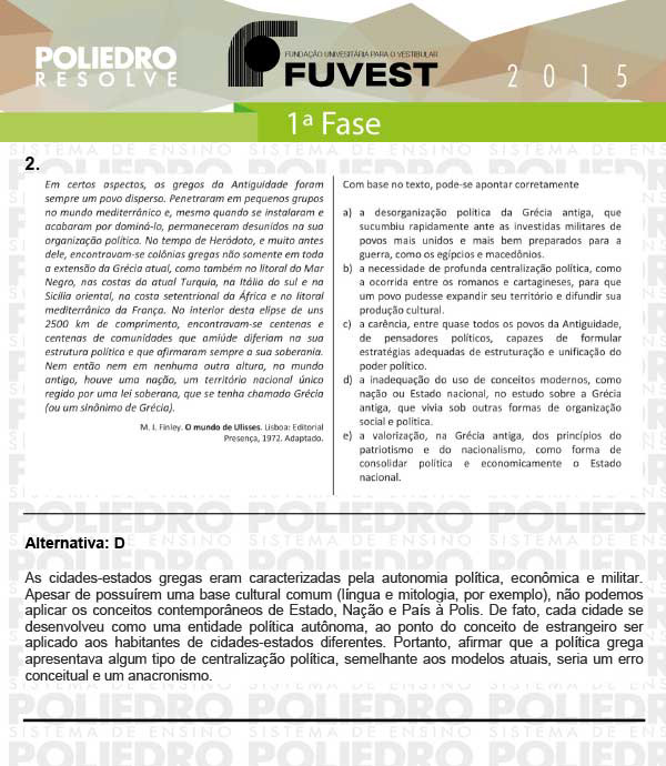 Questão 2 - 1ª Fase - FUVEST 2015