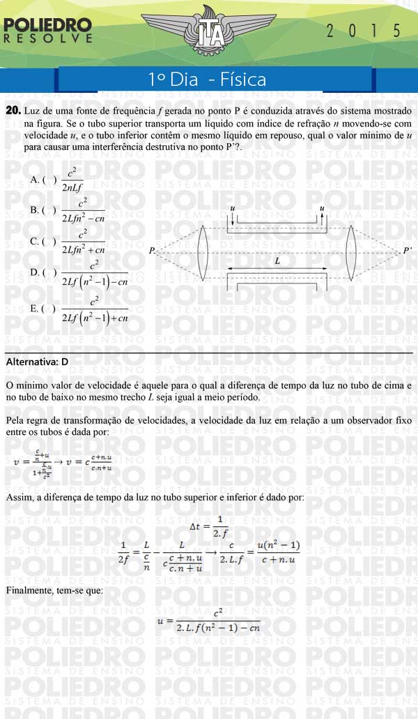 Questão 20 - Física - ITA 2015