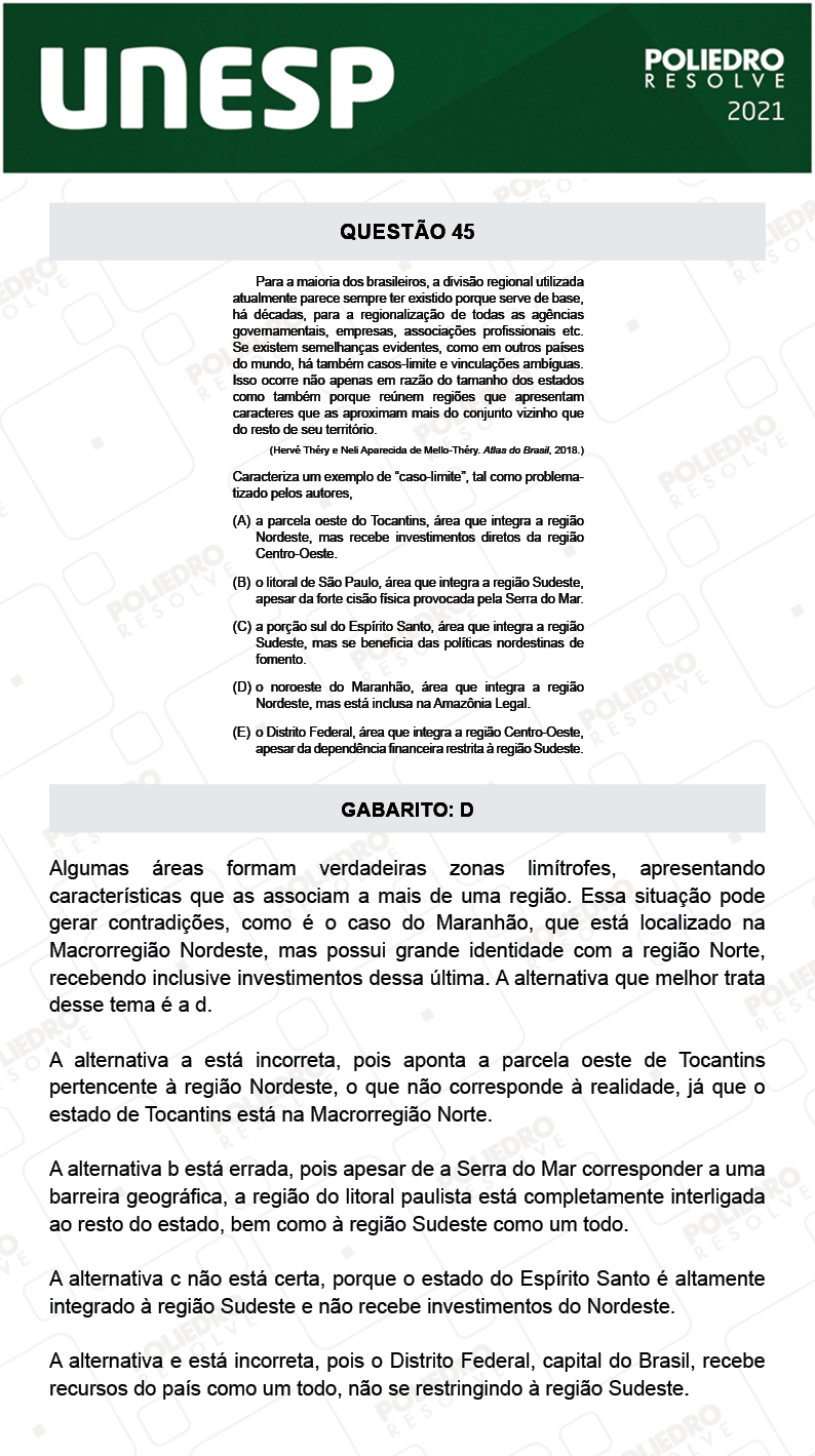 Questão 45 - 1ª Fase - 2º Dia - UNESP 2021