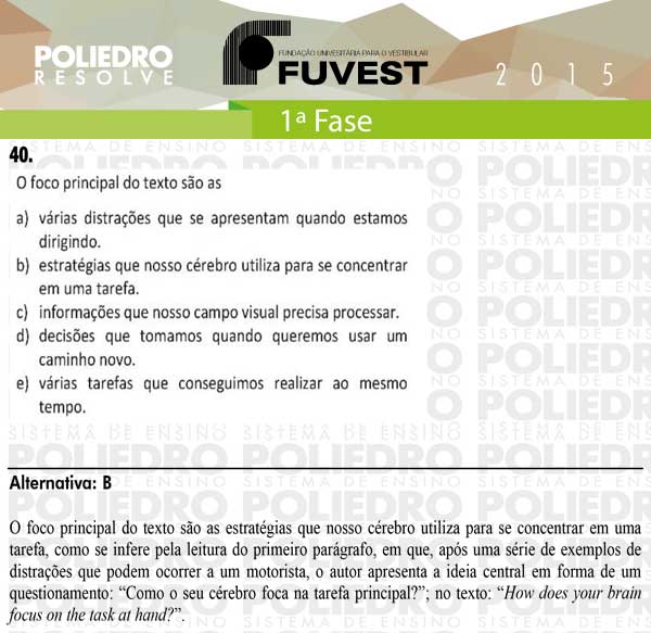 Questão 40 - 1ª Fase - FUVEST 2015