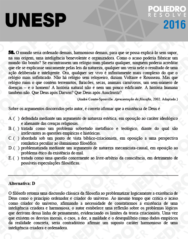 Questão 58 - 1ª Fase - UNESP 2016