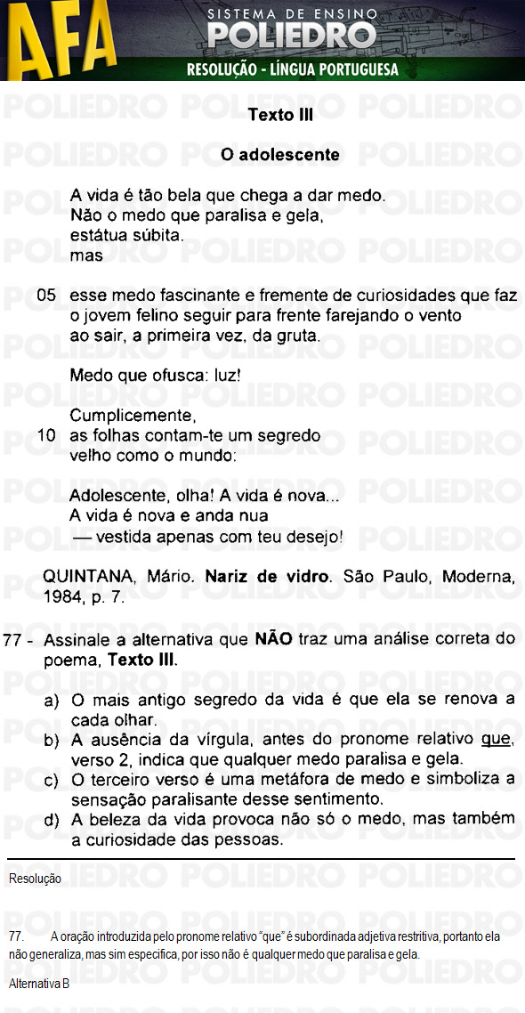 Questão 77 - Código 11 - AFA 2011