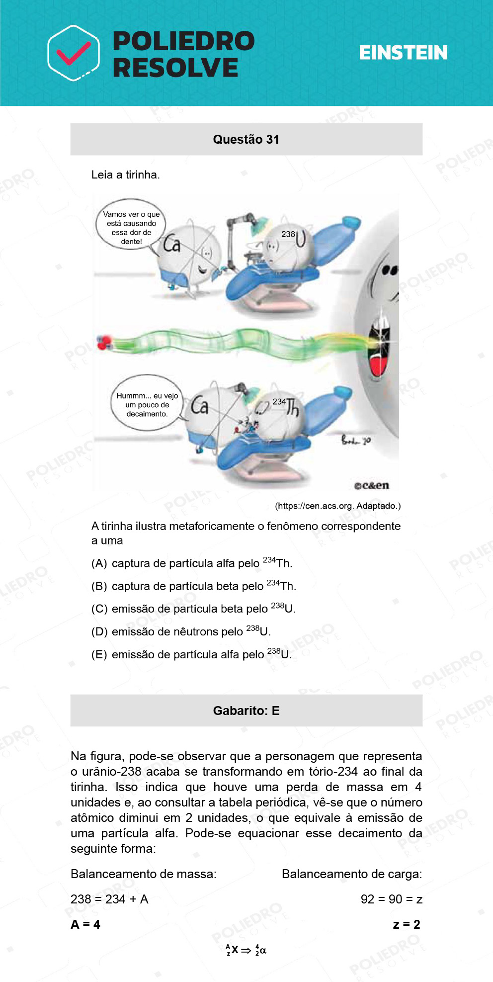 Questão 31 - Fase única - EINSTEIN 2022