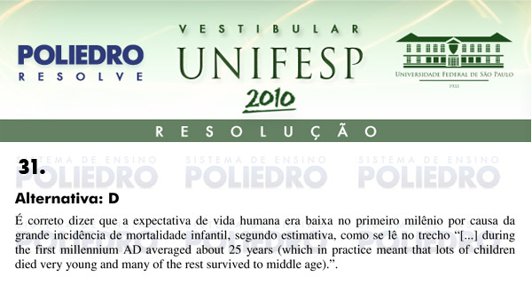 Questão 31 - Português e Inglês - UNIFESP 2010