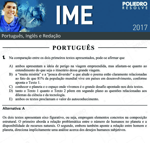 Questão 1 - Português e Inglês - IME 2017