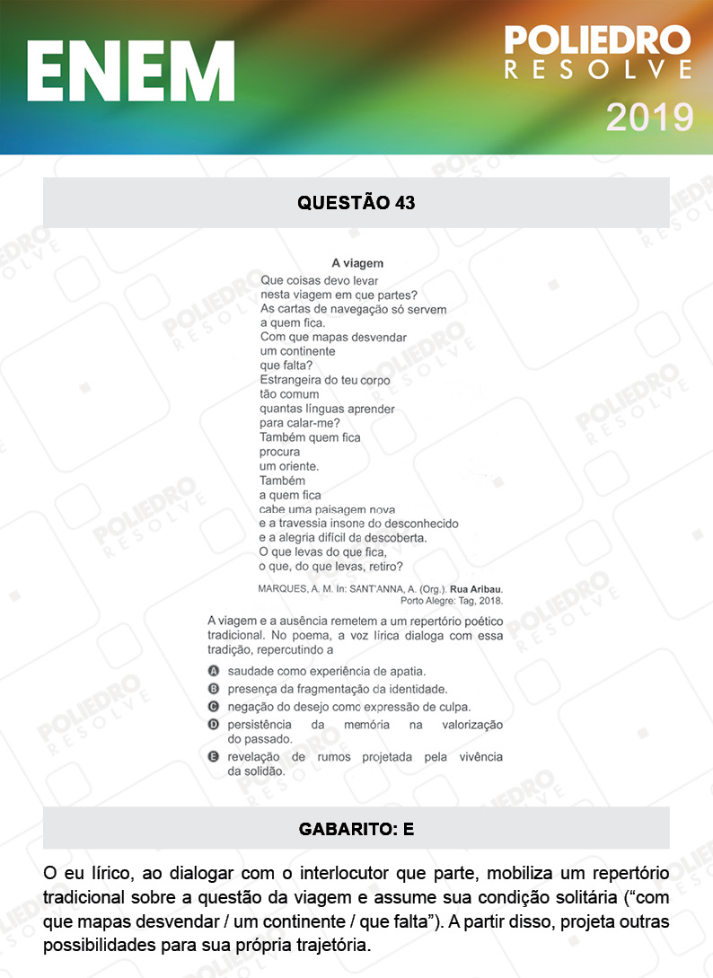 Questão 43 - 1º DIA - PROVA AMARELA - ENEM 2019