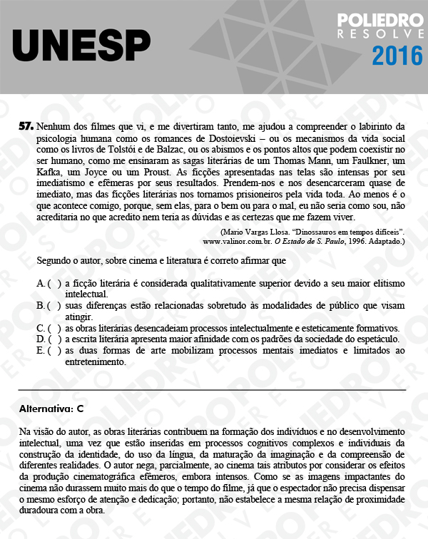 Questão 57 - 1ª Fase - UNESP 2016