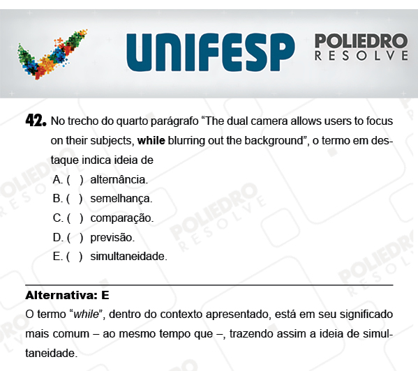 Questão 42 - 1º Dia - UNIFESP 2018