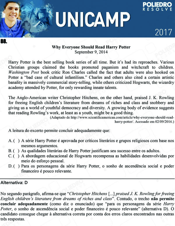 Questão 88 - 1ª Fase - UNICAMP 2017