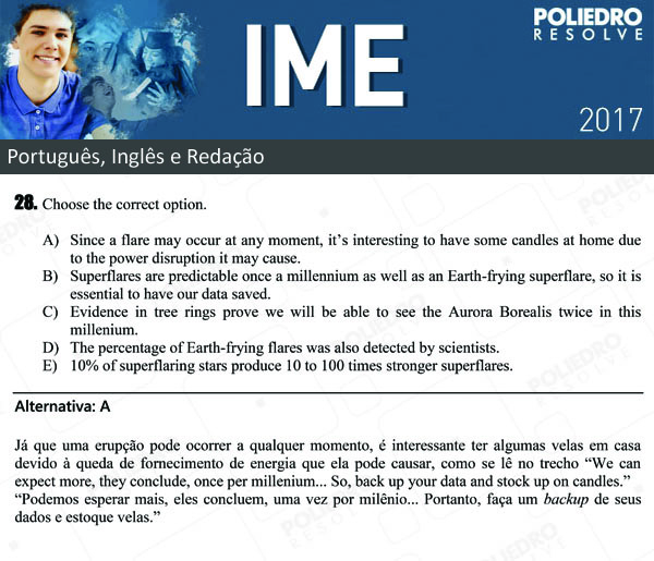 Questão 28 - Português e Inglês - IME 2017