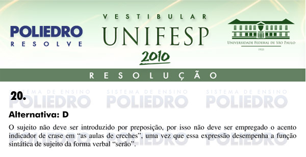 Questão 20 - Português e Inglês - UNIFESP 2010