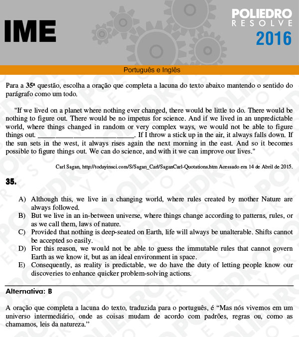 Questão 35 - Português e Inglês - IME 2016