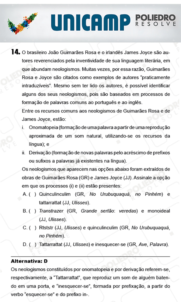 Questão 14 - 1ª Fase - PROVA Q - UNICAMP 2018