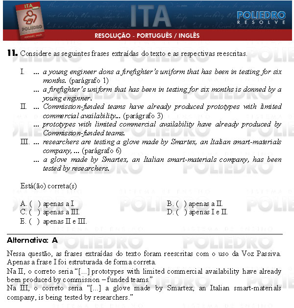 Questão 11 - Português e Inglês - ITA 2009