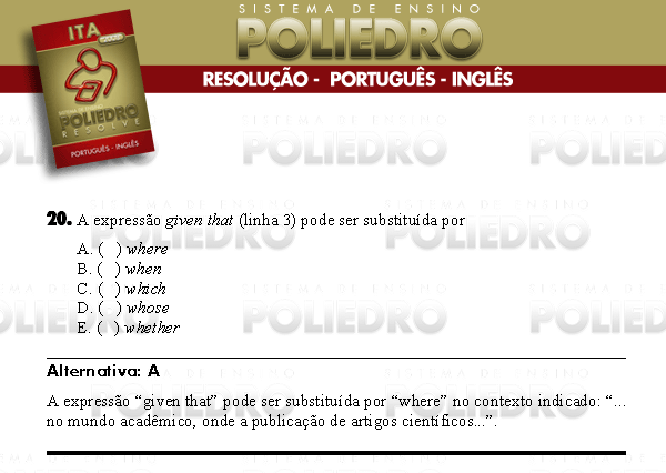 Questão 20 - Português e Inglês - ITA 2008