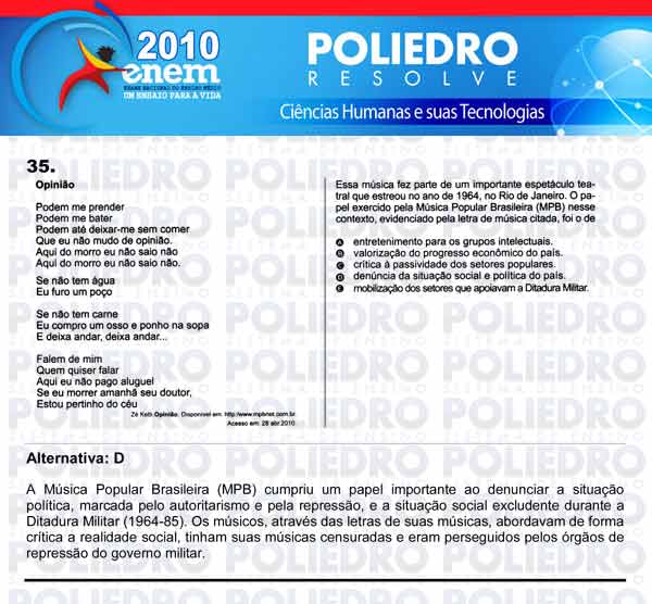 Questão 35 - Sábado (Prova azul) - ENEM 2010