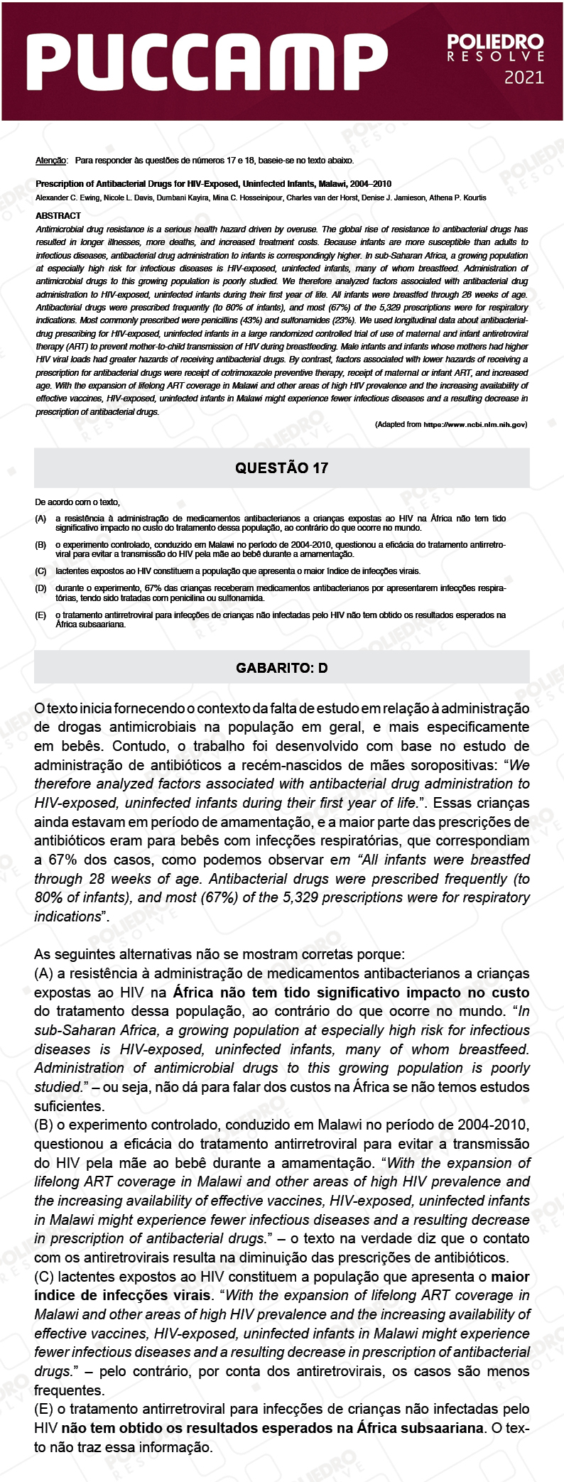 Questão 17 - MEDICINA - PUC-Campinas 2021