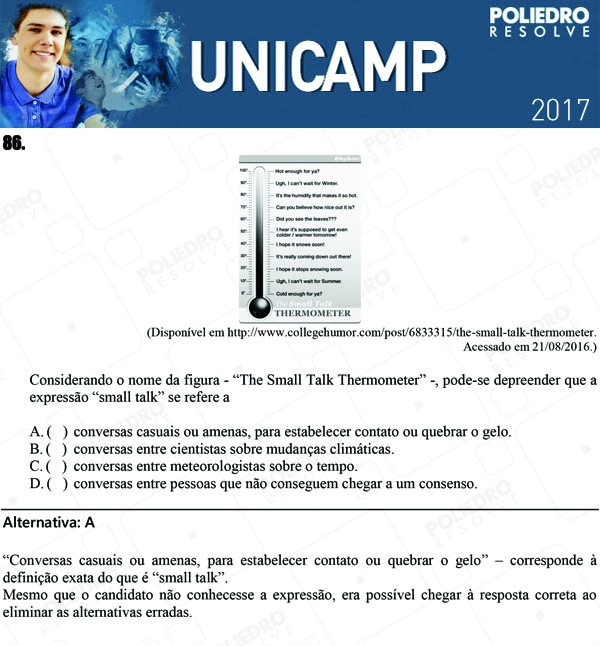 Questão 86 - 1ª Fase - UNICAMP 2017