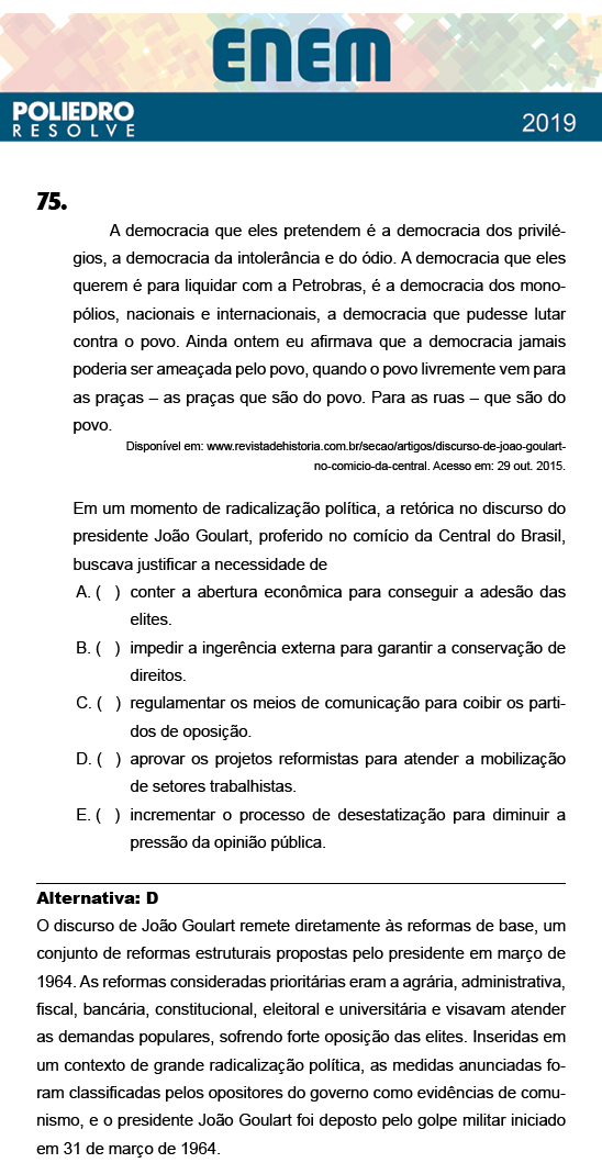 Questão 75 - 1º Dia - Prova BRANCA - ENEM 2018