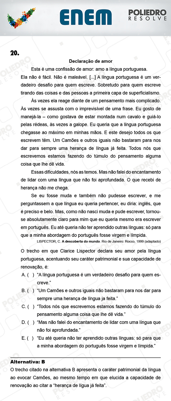 Questão 20 - 1º Dia (PROVA AZUL) - ENEM 2017