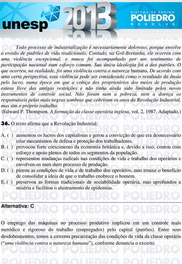 Questão 36 - 1ª Fase - UNESP 2013