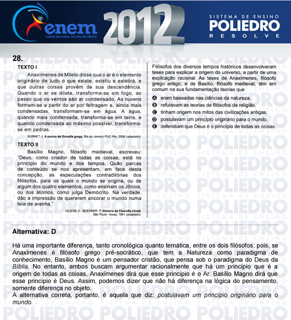 Questão 28 - Sábado (Prova azul) - ENEM 2012