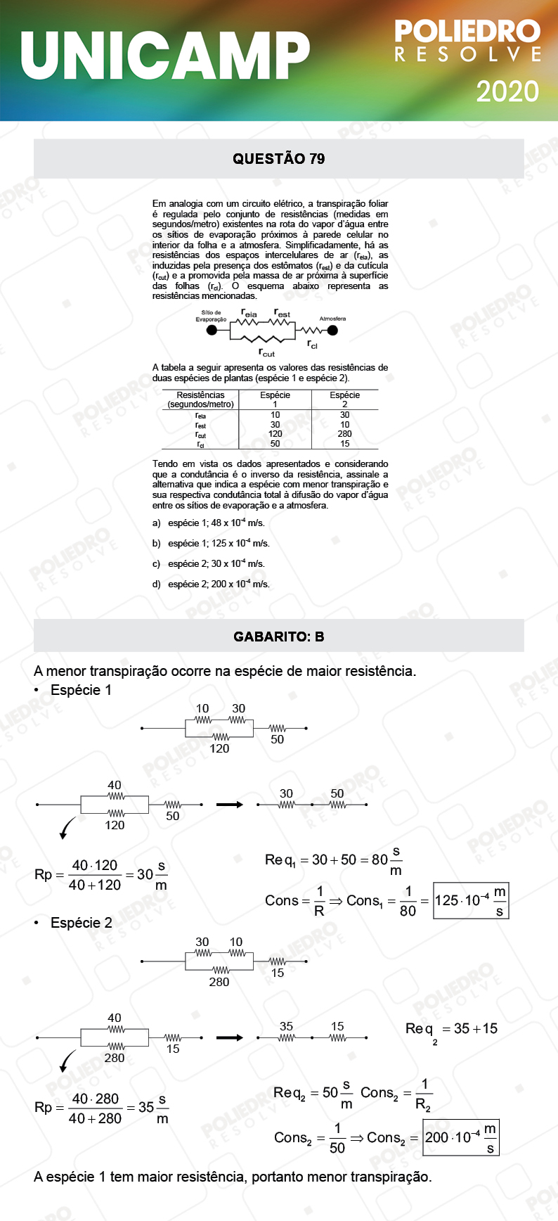 Questão 79 - 1ª Fase - Prova Q e X - UNICAMP 2020