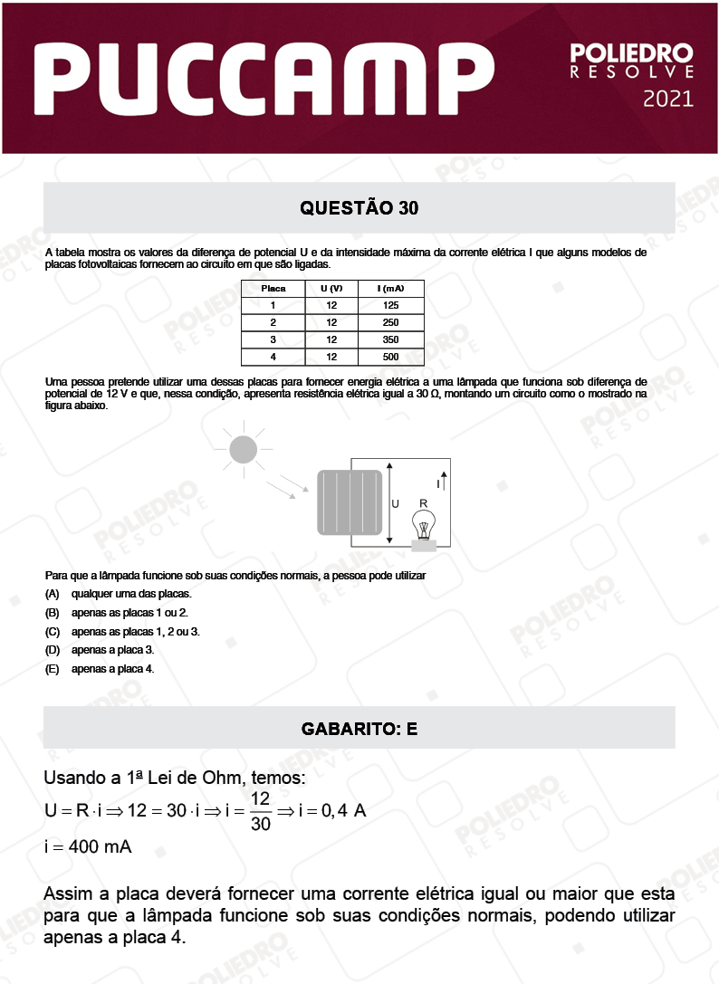 Questão 30 - Demais Cursos - PUC-Campinas 2021