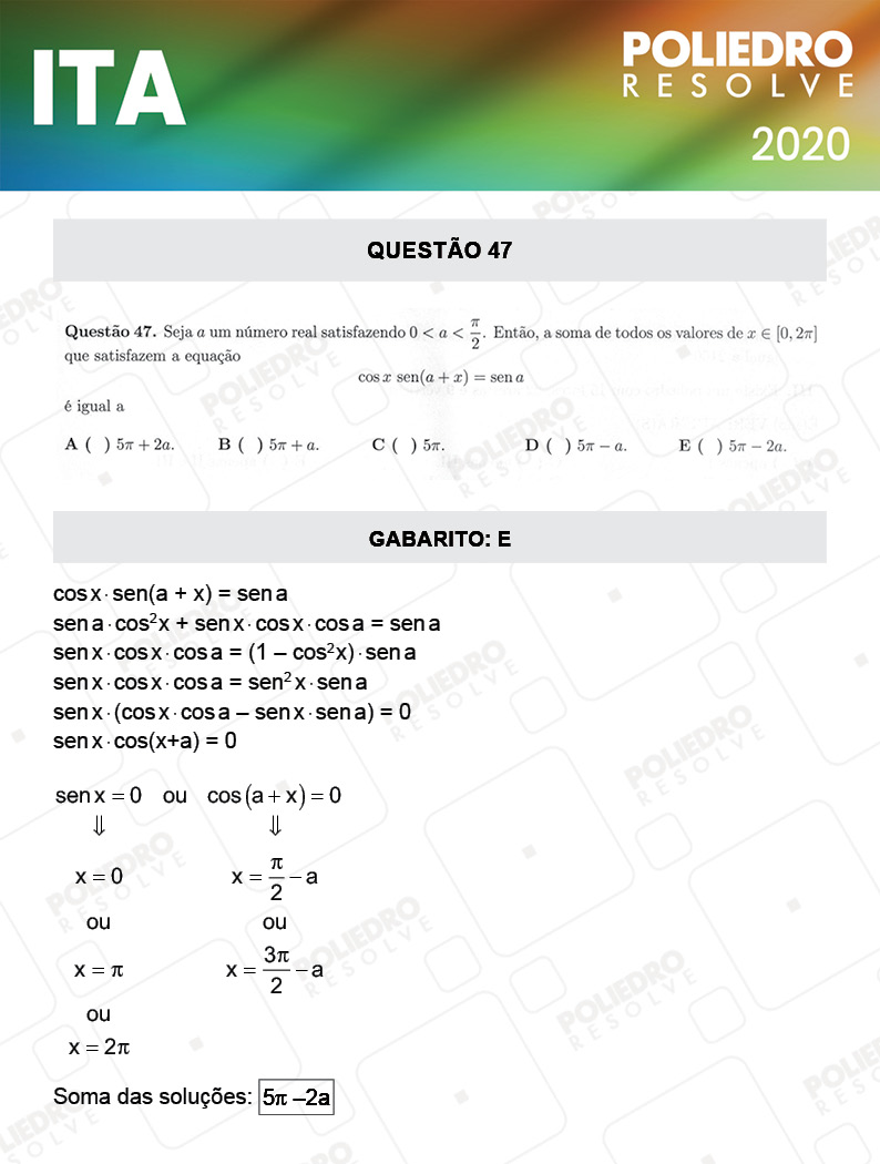 Questão 47 - 1ª Fase - ITA 2020