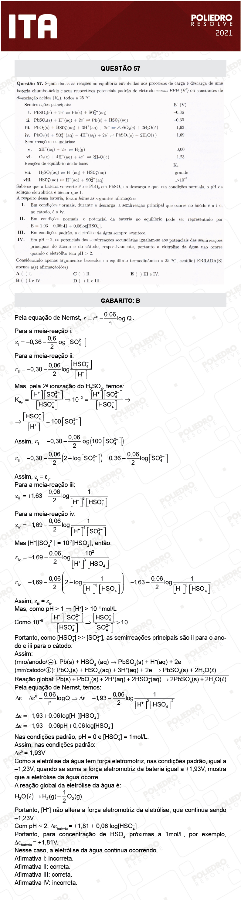 Questão 57 - 1ª Fase - ITA 2021