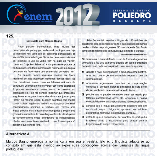 Questão 125 - Domingo (Prova rosa) - ENEM 2012