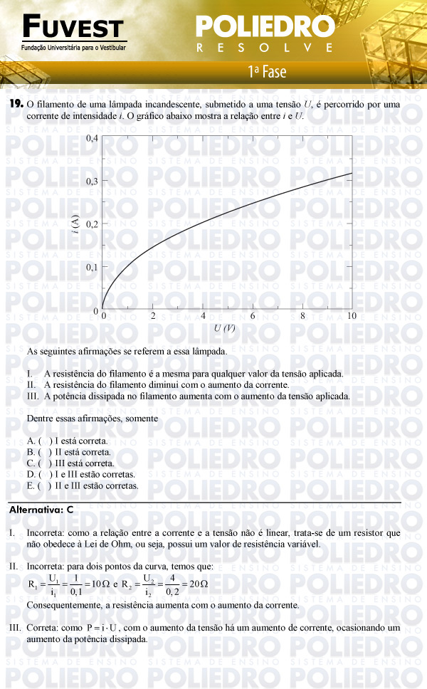 Questão 19 - 1ª Fase - FUVEST 2011