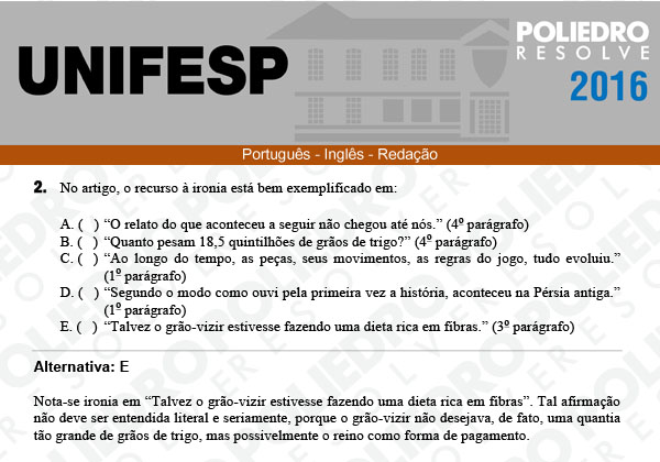 Questão 2 - Línguas - UNIFESP 2016