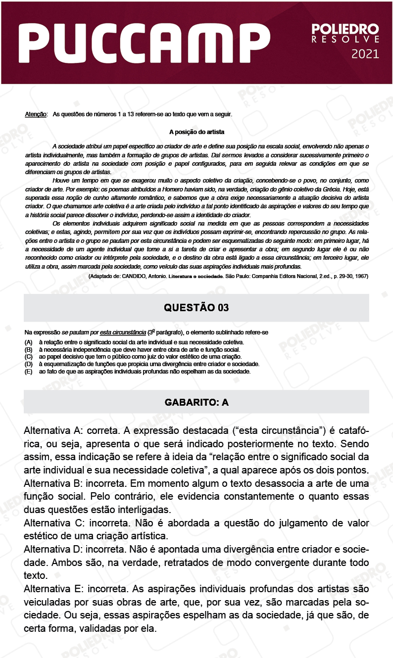 Questão 3 - Demais Cursos - PUC-Campinas 2021