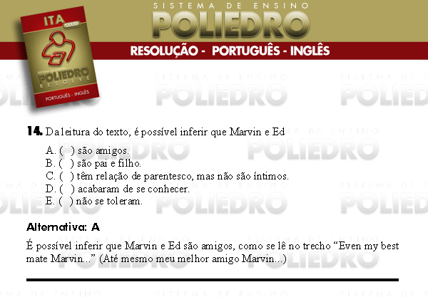 Questão 14 - Português e Inglês - ITA 2008